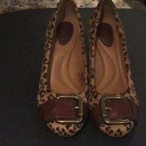 Fossil Faux Leopard Wedges Size 7:5 med. worn once